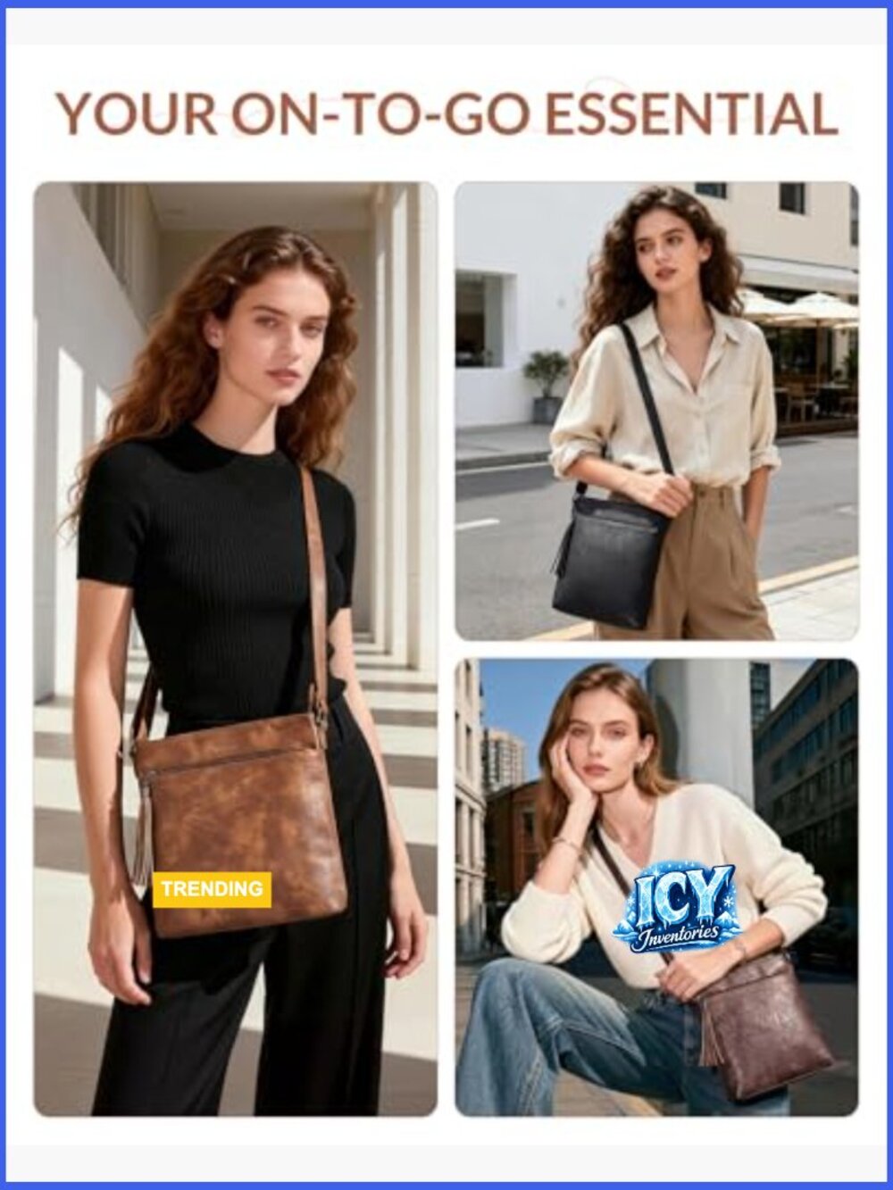 Vegan Leather Crossbody Bag with Tassel Adjustable Shoulder Purse - Picture 2 of 7